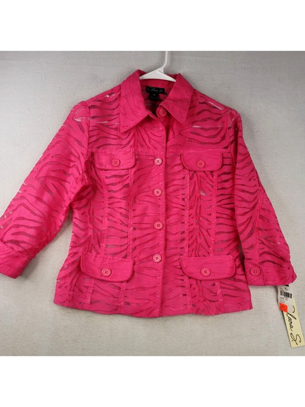 Clara S. Zebra Pattern Jacket XS Pink Sheer Layers Unique Festival Artsy
